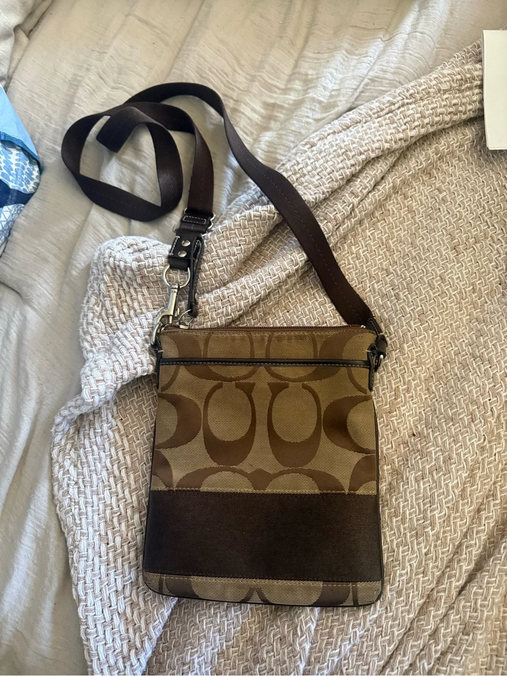 Vintage Coach Signature Canvas Brown Crossbody Bag